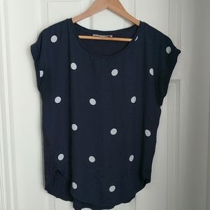 Navy with white polka dots Loft blouse